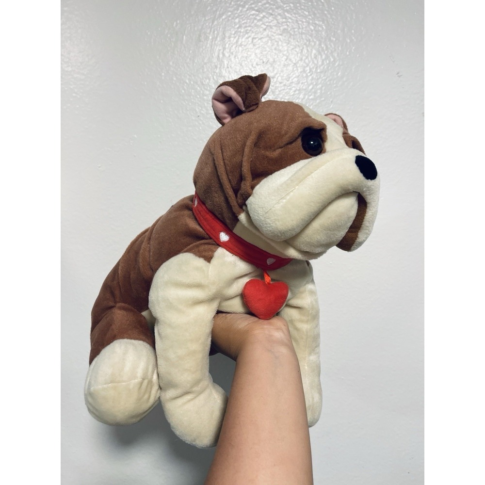 Large Bulldog Plush Dog Stuffed Animal Cute Puppy w/ Red Heart Collar Toy‎ - Picture 2 of 4